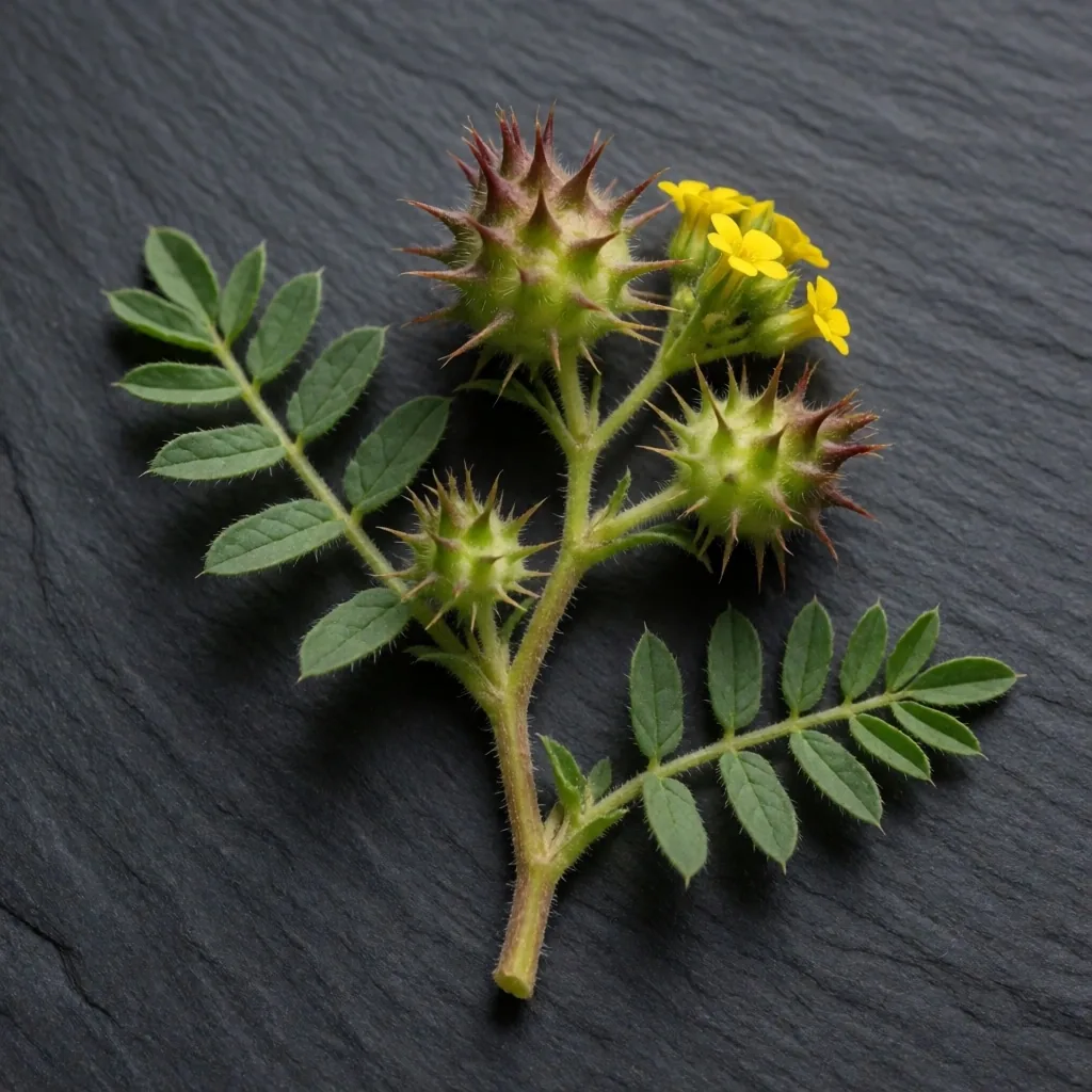 Tribulus terrestris plant with seed pods