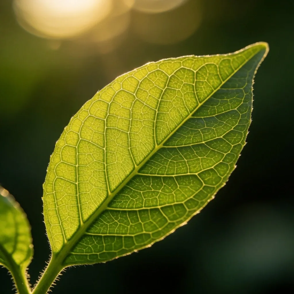 Backlit green leaves showing vein structure