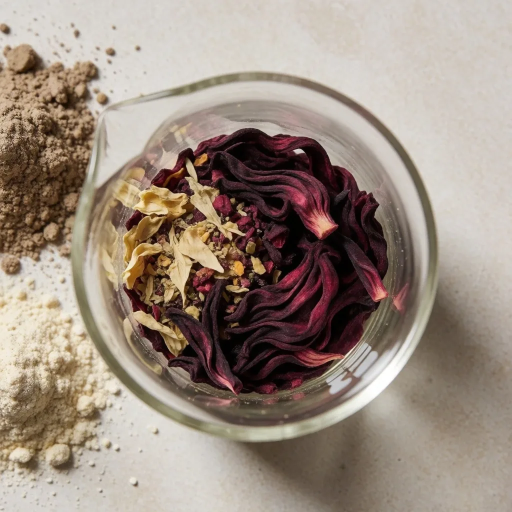 Dried botanicals and minerals arranged on paper